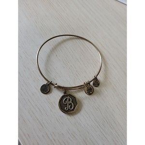 ALEX AND ANI "B" Initial Bracelet Gold Tone Bangle Adjustable Dangle Charm